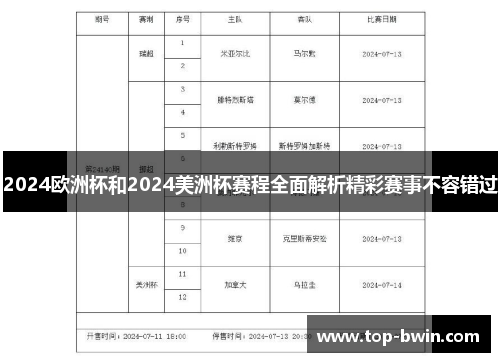 2024欧洲杯和2024美洲杯赛程全面解析精彩赛事不容错过