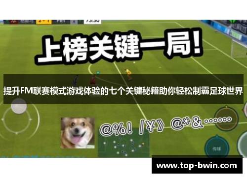 提升FM联赛模式游戏体验的七个关键秘籍助你轻松制霸足球世界